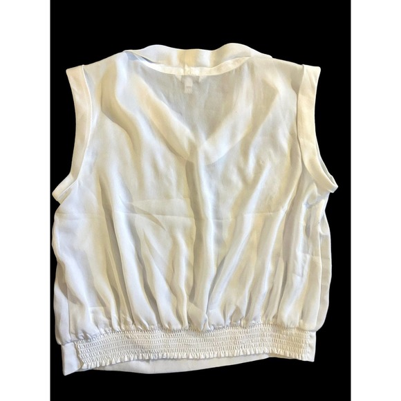 Express White Cap Sleeve Elastic Waist Cropped Scoop Neck Shell Top - Picture 7 of 8